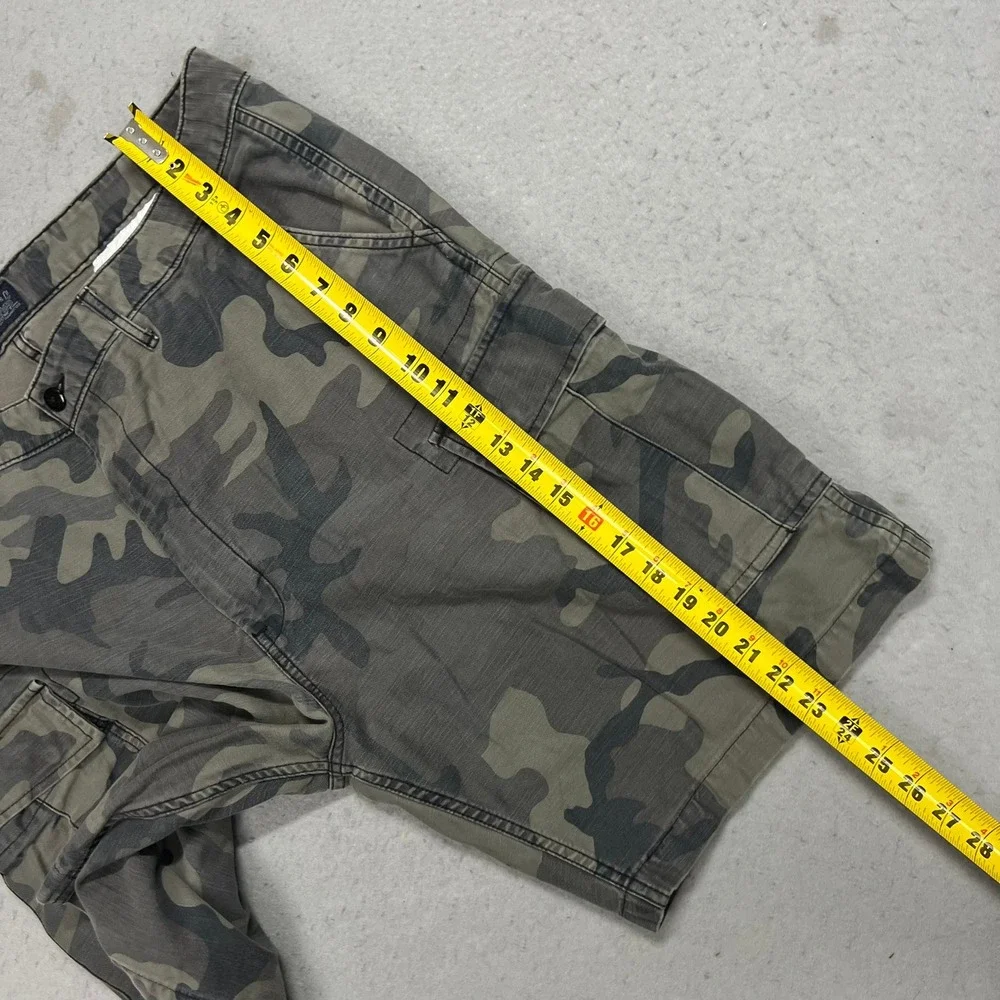 Levis Mens Camo Cargo Shorts Green Brown Camouflage W40 100% Cotton Y2K Style